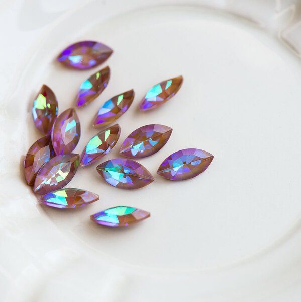 кабошон стекло кристалл, navette, цвет grey shimmer, 12х6 мм