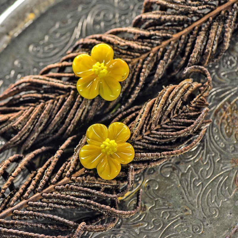 бусина, мурано "лютик", желтый,18х18 мм