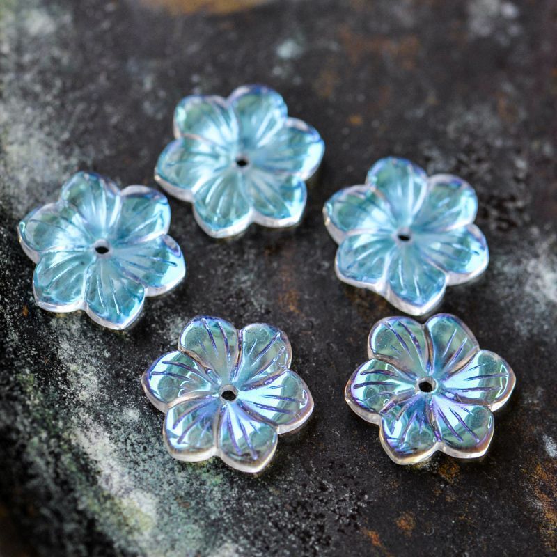 бусина "гепатика", стекло, цвет прозрачный ав, 15x13.5x3.5 мм