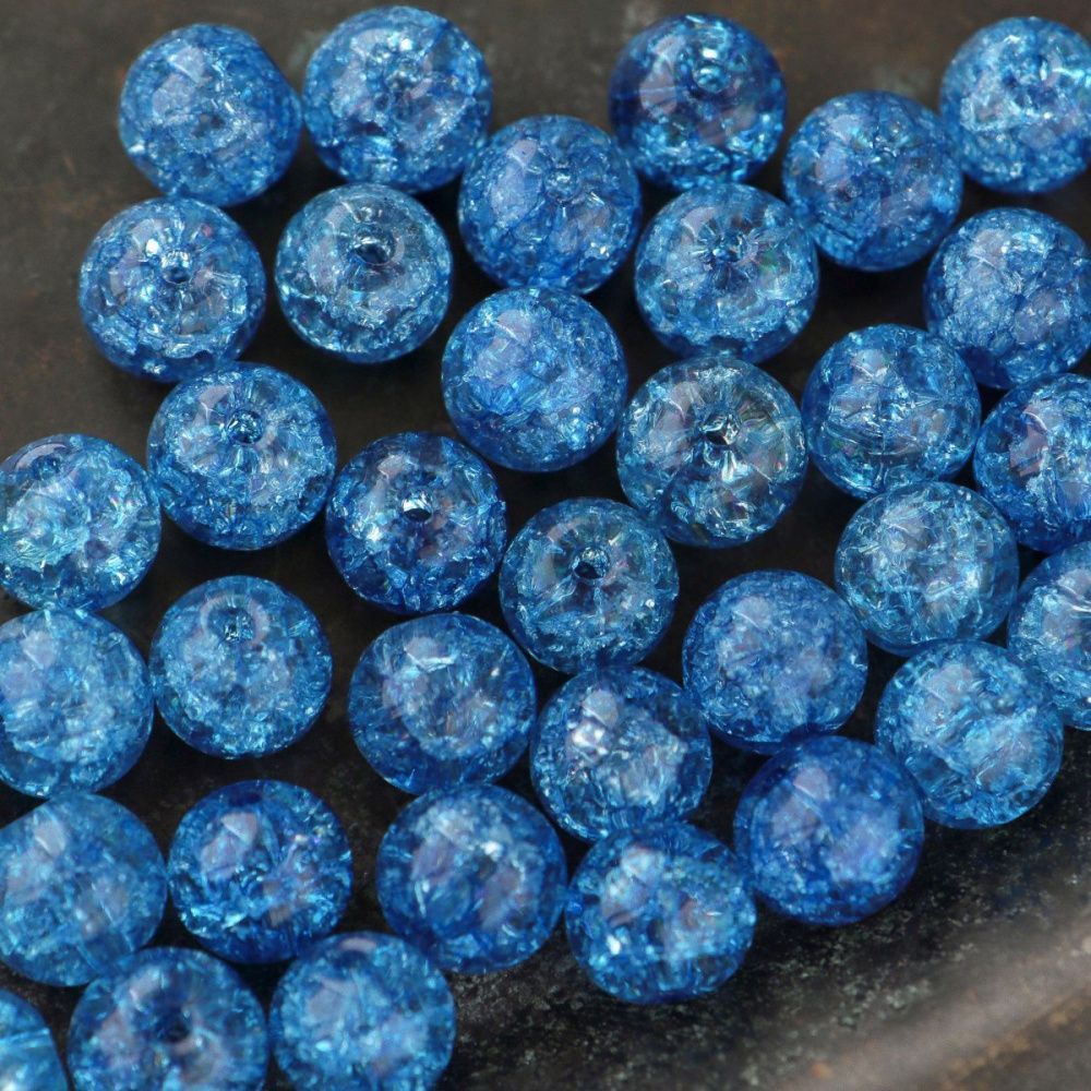 бусина, стекло "кракле", цвет синий, 8 мм