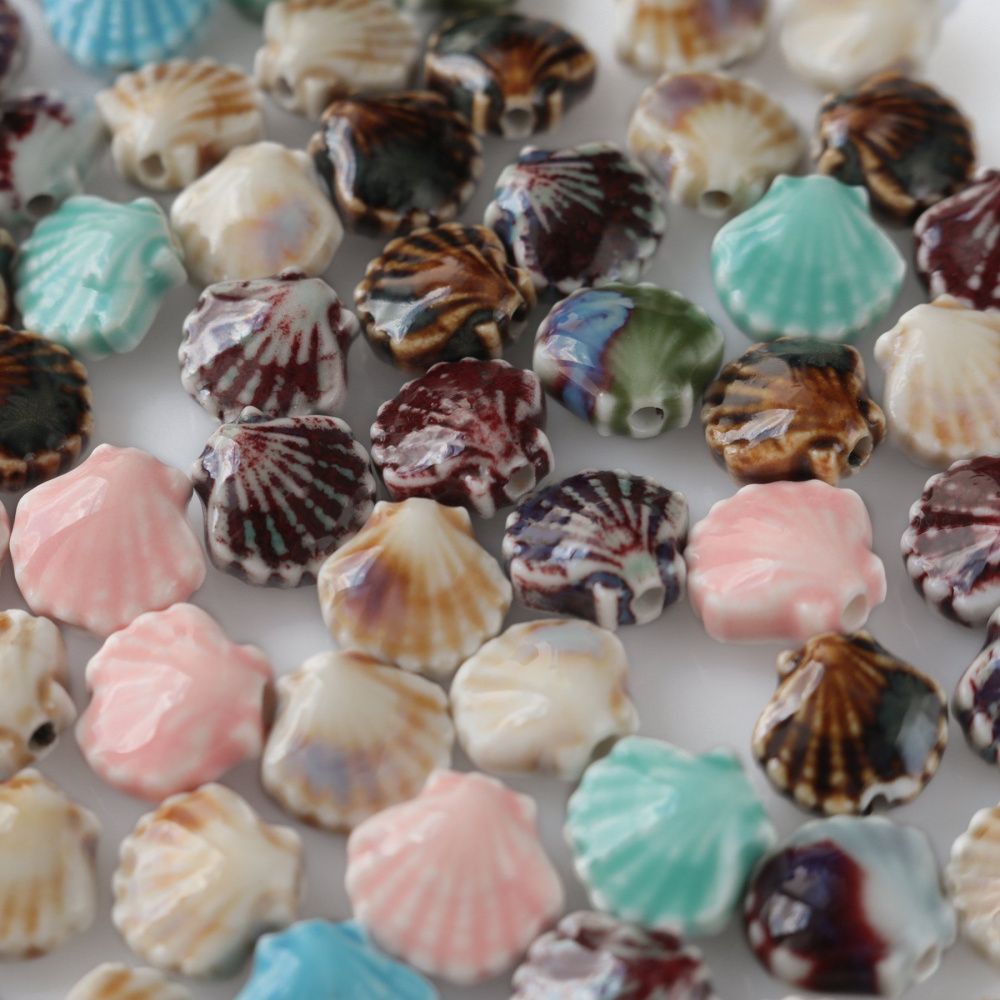 бусина, керамика "ракушка-антик", цветовой микс, 12 мм