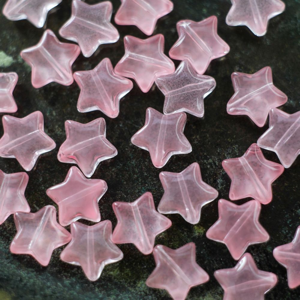 бусина "звездочка", стекло, цвет розовый, 10x10x4 мм