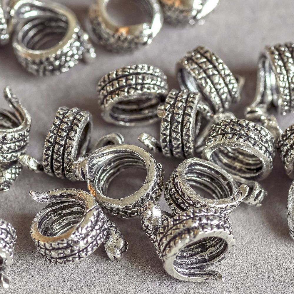 ес бусина металл "змейка", цвет античное серебро, 10x9 мм