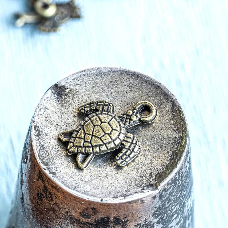 подвеска металлическая "черепашка", античная бронза, 16x12.4x2.2 мм