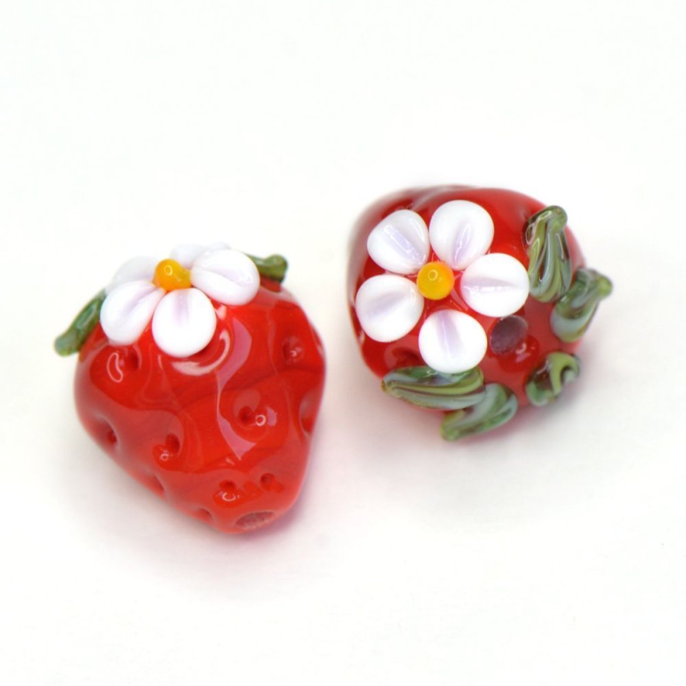 бусина, мурано "клубничка", красный, 15х14 мм