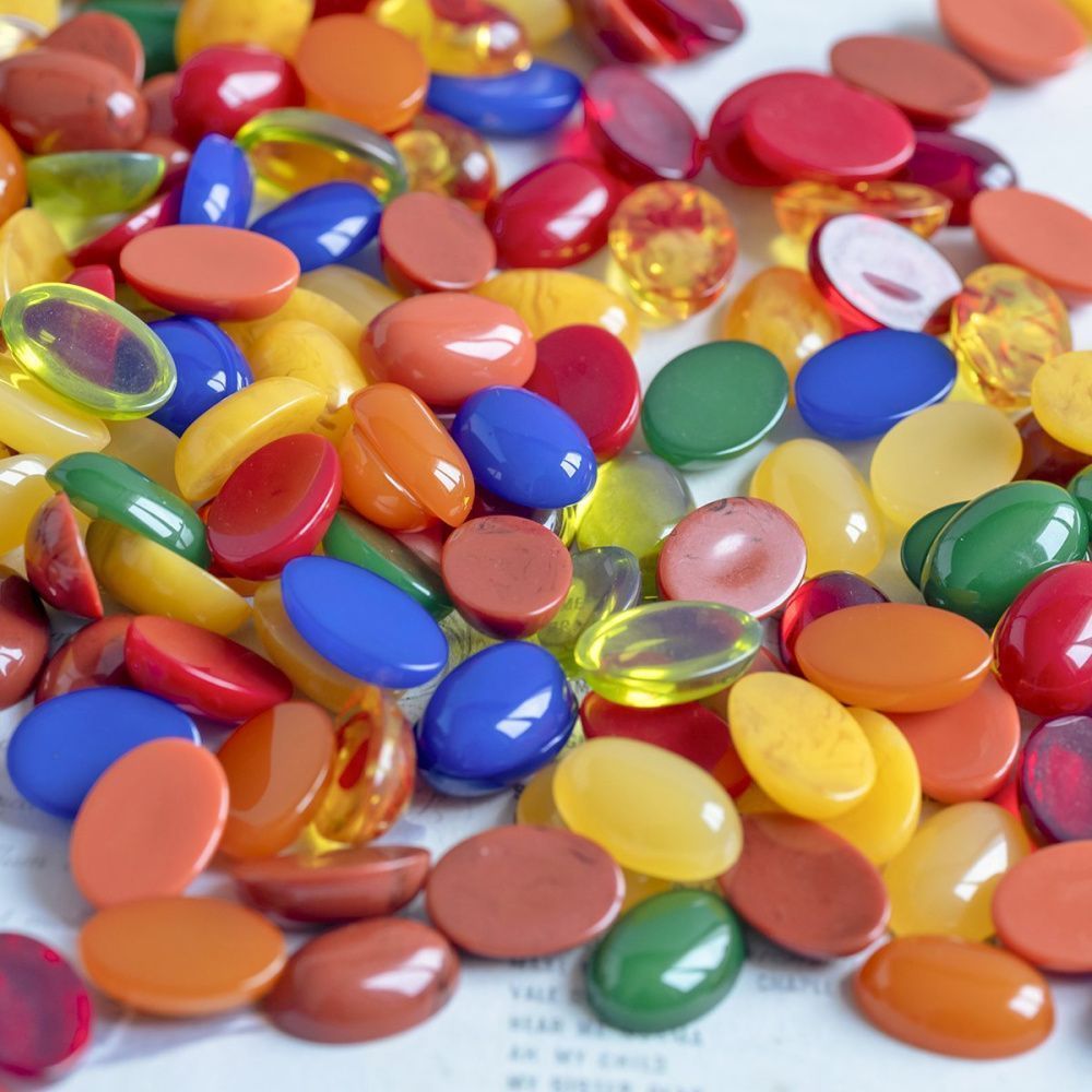 кабошон из смолы "джелли" овальный, цветовой микс, 14x10x4.5 мм