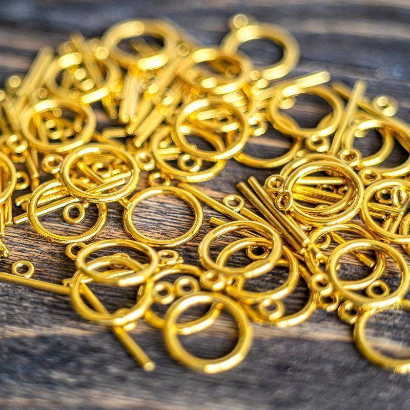 Замочки тоггл "раунд", цвет золото, 15х2 мм