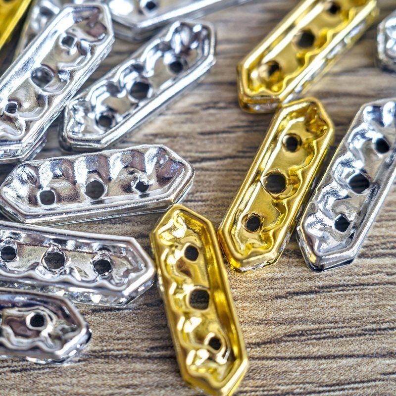 разделитель со стразами тройной, цветовой микс, 16x5x3 мм