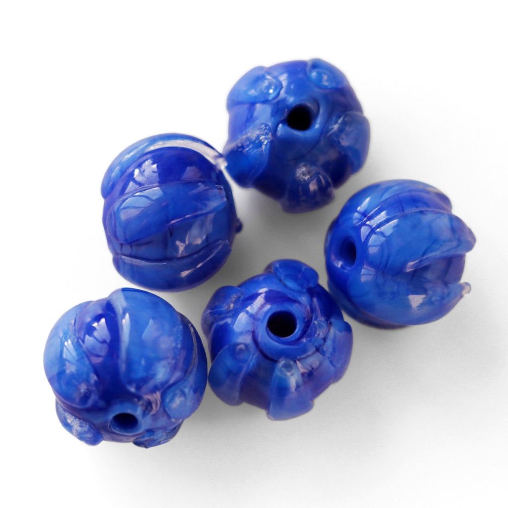 бусина, лэмпворк "бутончик", стекло, цвет синий, 11x12 мм