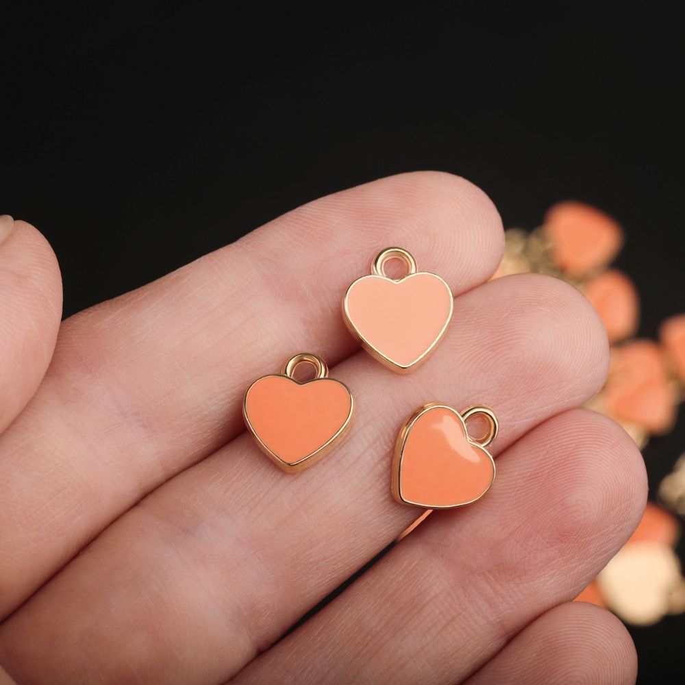 подвеска металл "сердечко", эмаль, цвет коралловый, 12x10x2 мм