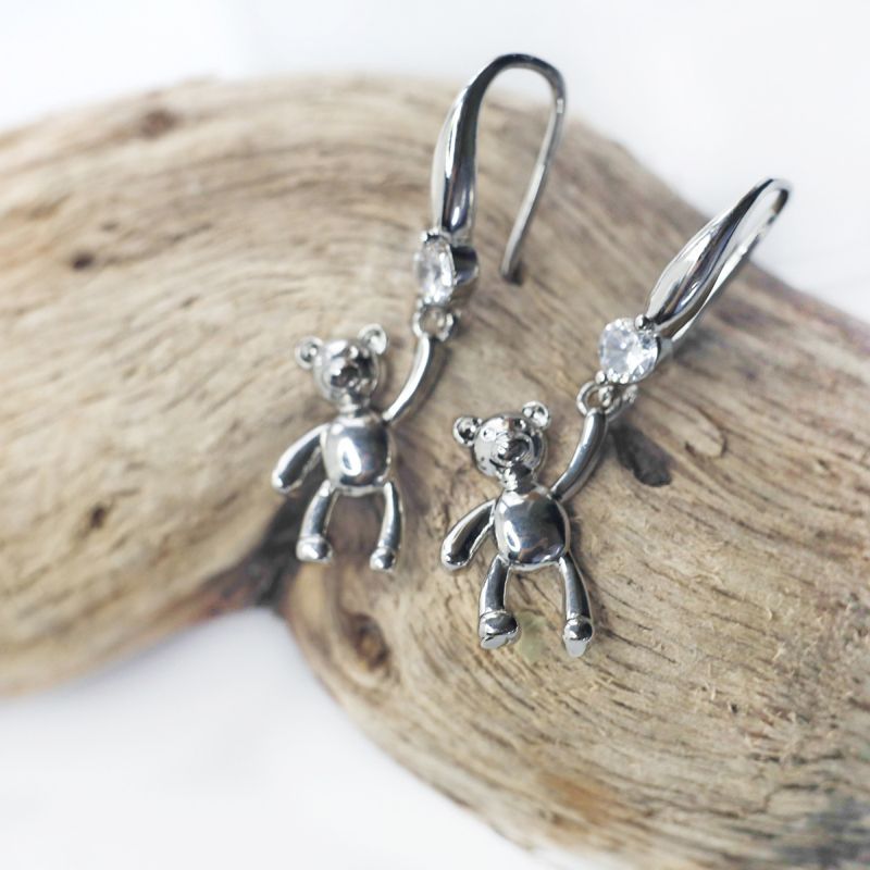 швензы "мишутка", с цирконием, цвет платина, 35 мм 