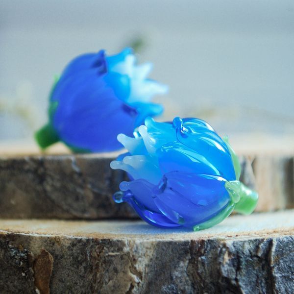 бусина, мурано "колокольчик садовый", фигурная, яркий голубой, 22х15 мм