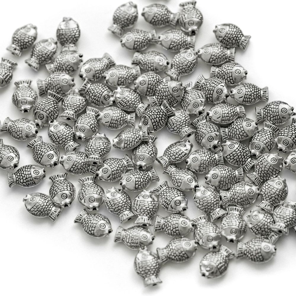 бусина, металл "рыбка", цвет античное серебро, 12x8x4 мм