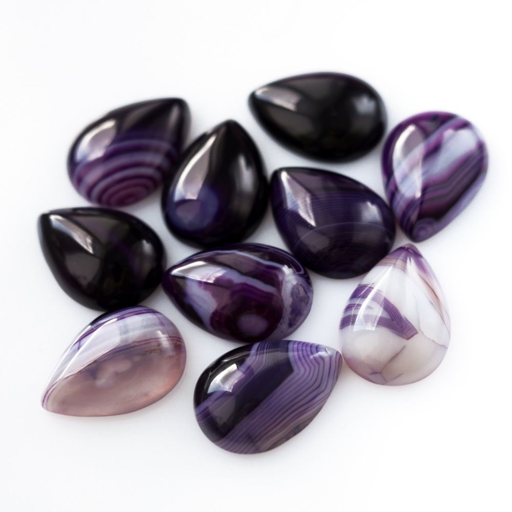 кабошон агат каплевидный, полосатый, цвет темно-фиолетовый, 25x18x6-7 мм