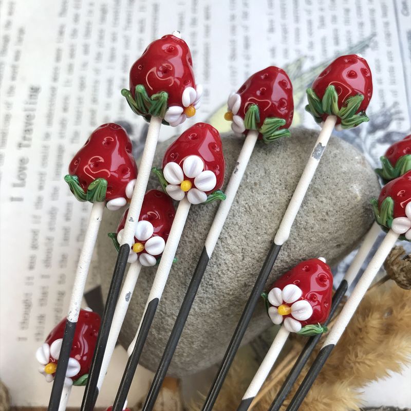 бусина, мурано "клубничка", красный, 15х14 мм