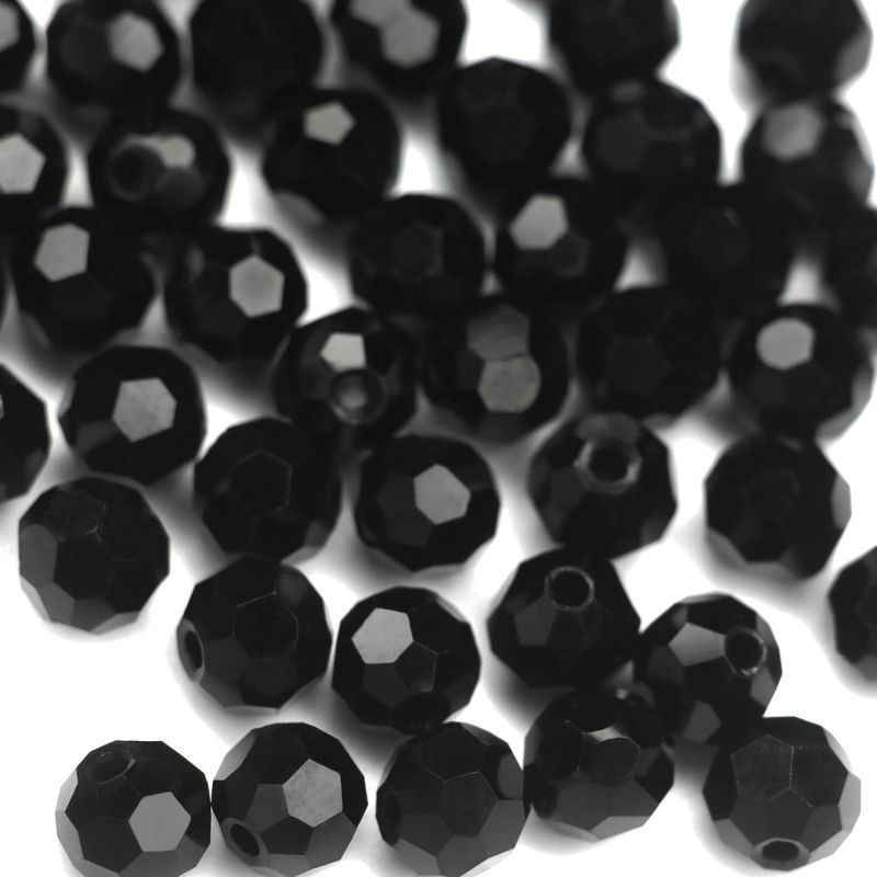 бусина, стекло 6, граненая, цвет черный, 6 мм