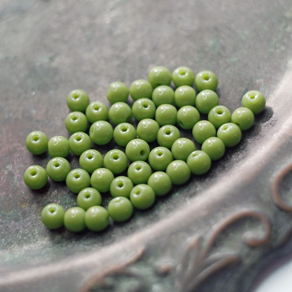 бусина, стекло 6, цвет лайм, 6 мм