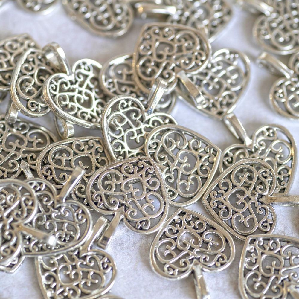 подвеска металлическая "сердечко", цвет античное серебро, 16х14х2 мм