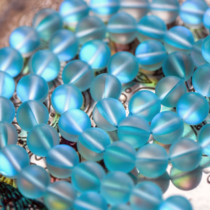 бусина, стекло "лунный камень", цвет бирюзовый, 10 мм