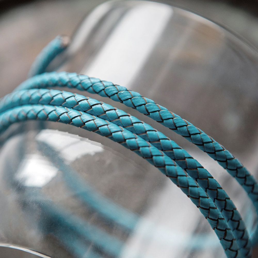 шнур кожаный круглый, плетеный, цвет бирюзовый, диаметр 5 мм
