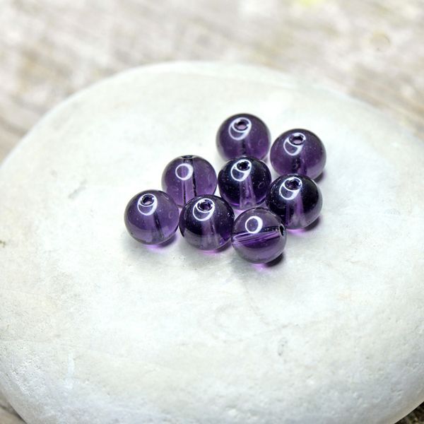 бусина, стекло 10, цвет фиолетовый, 10 мм