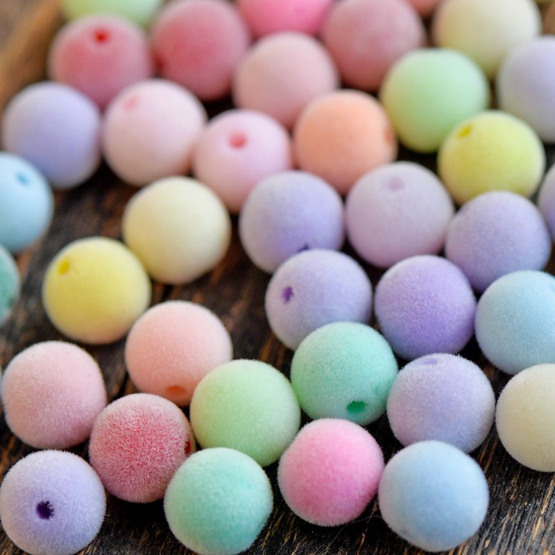 бусина, акрил "пастель-флок", цветовой микс, 10х9 мм