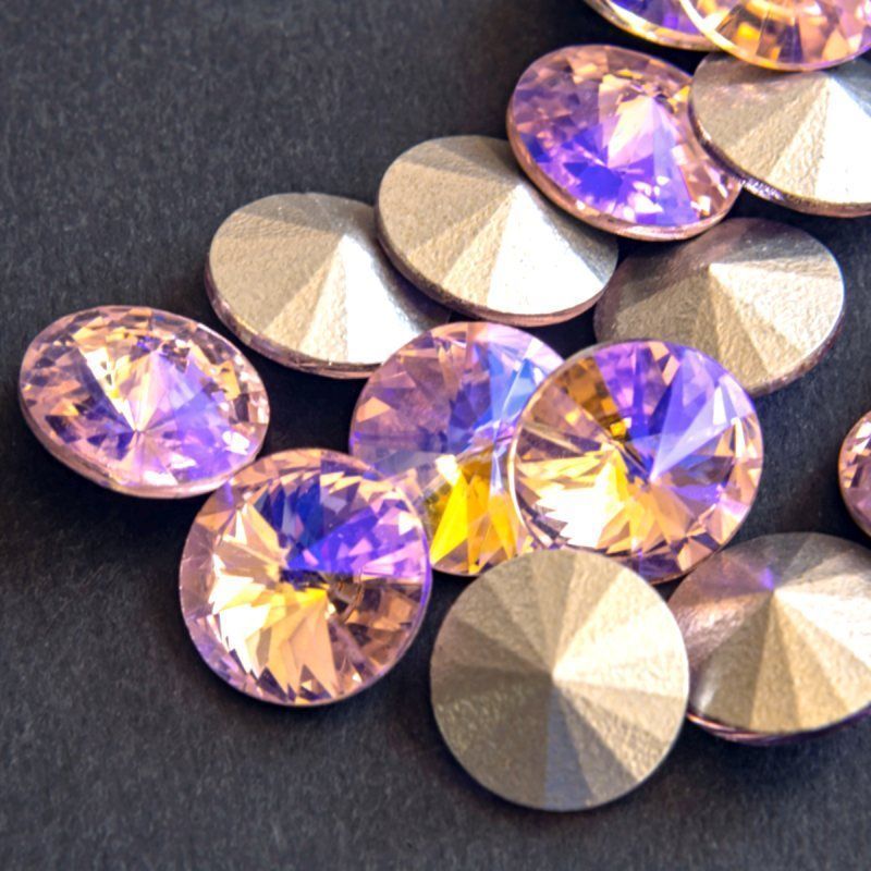 кабошон стекло риволи, цвет розовый радужный ав, 14х7 мм