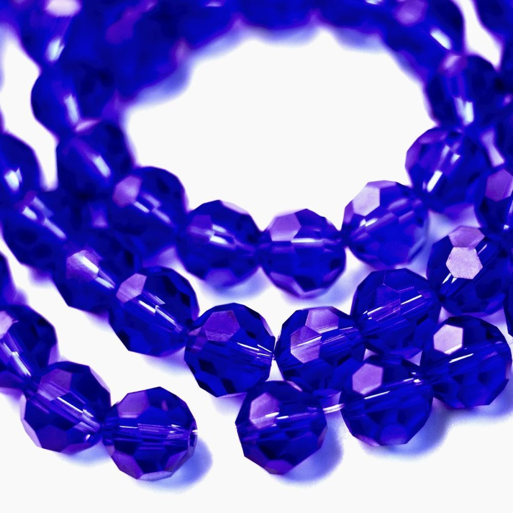 бусина, стекло 8, граненая, цвет синий, 8 мм