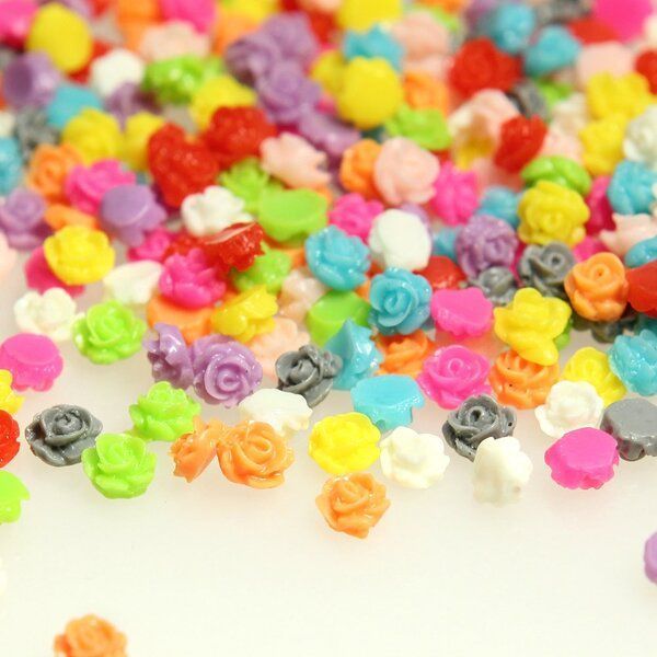 кабошон акриловый "розочка", цветовой микс, 5х3 мм