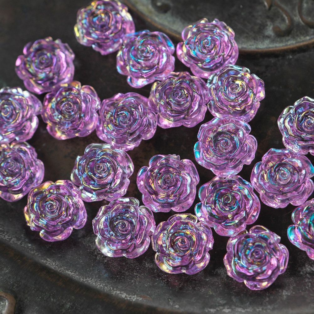 бусина-кабошон, акрил "роза", полупросверленная, цвет фиолетовый, 15x16x6.5 мм