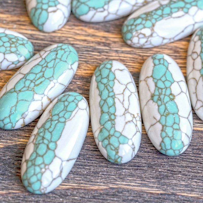 кабошон бирюза синтетическая, овальный, цвет комбинированный, 30.5x13.5x6 мм