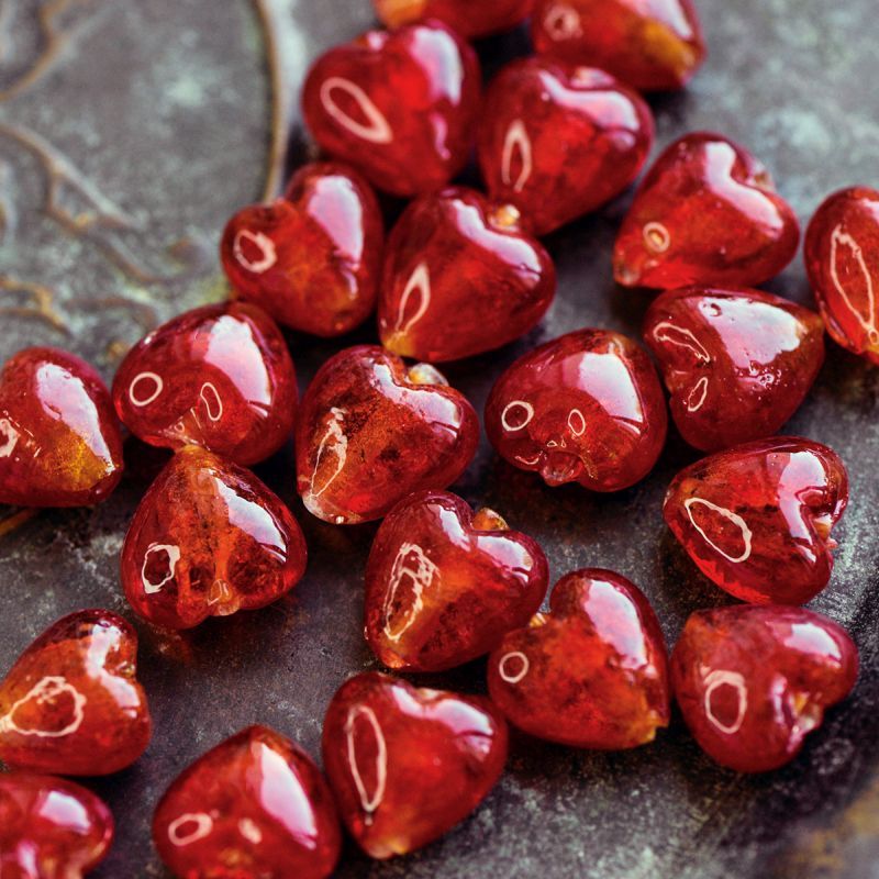 бусина, стекло с фольгой, "сердечко", цвет красный, 15х15х10 мм