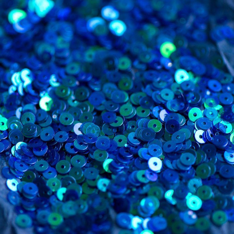 пайетки плоские, сине-зеленый радужный прозрачный, 4 мм