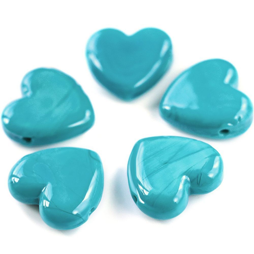 бусина, лэмпворк "сердце", стекло, цвет бирюзовый, 20x20x7 мм
