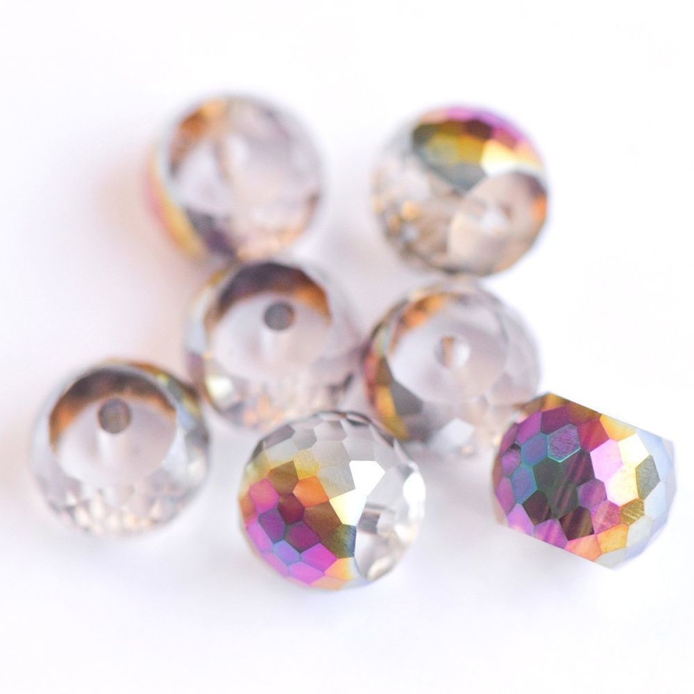 бусина, стекло, "абакус", граненая, цвет радужный микс, 8х6 мм