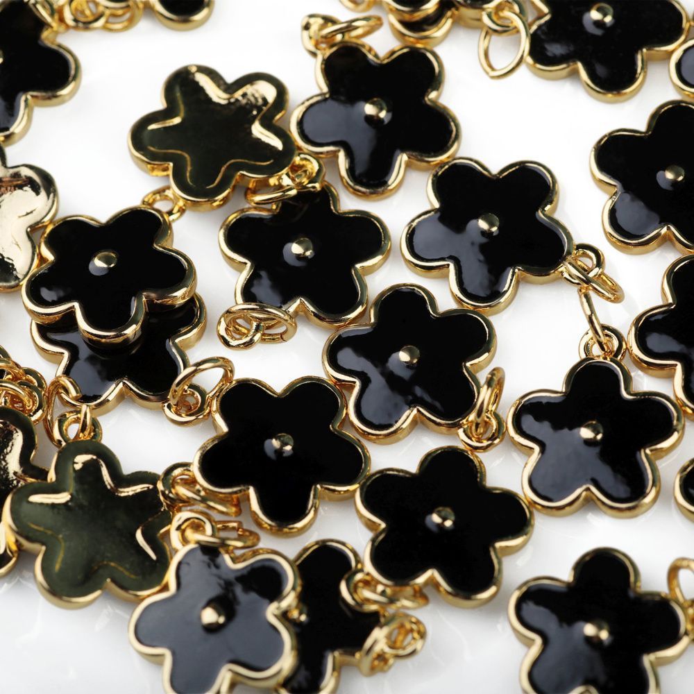 подвеска металл "незабудка", позолота/чёрный, 14.5x12x1.3 мм