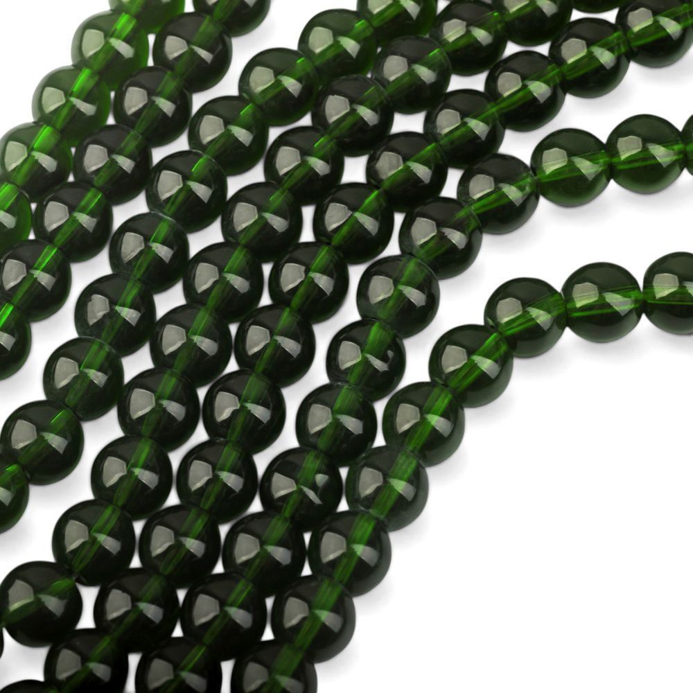 бусина, стекло 8, цвет зеленый темный, 8 мм