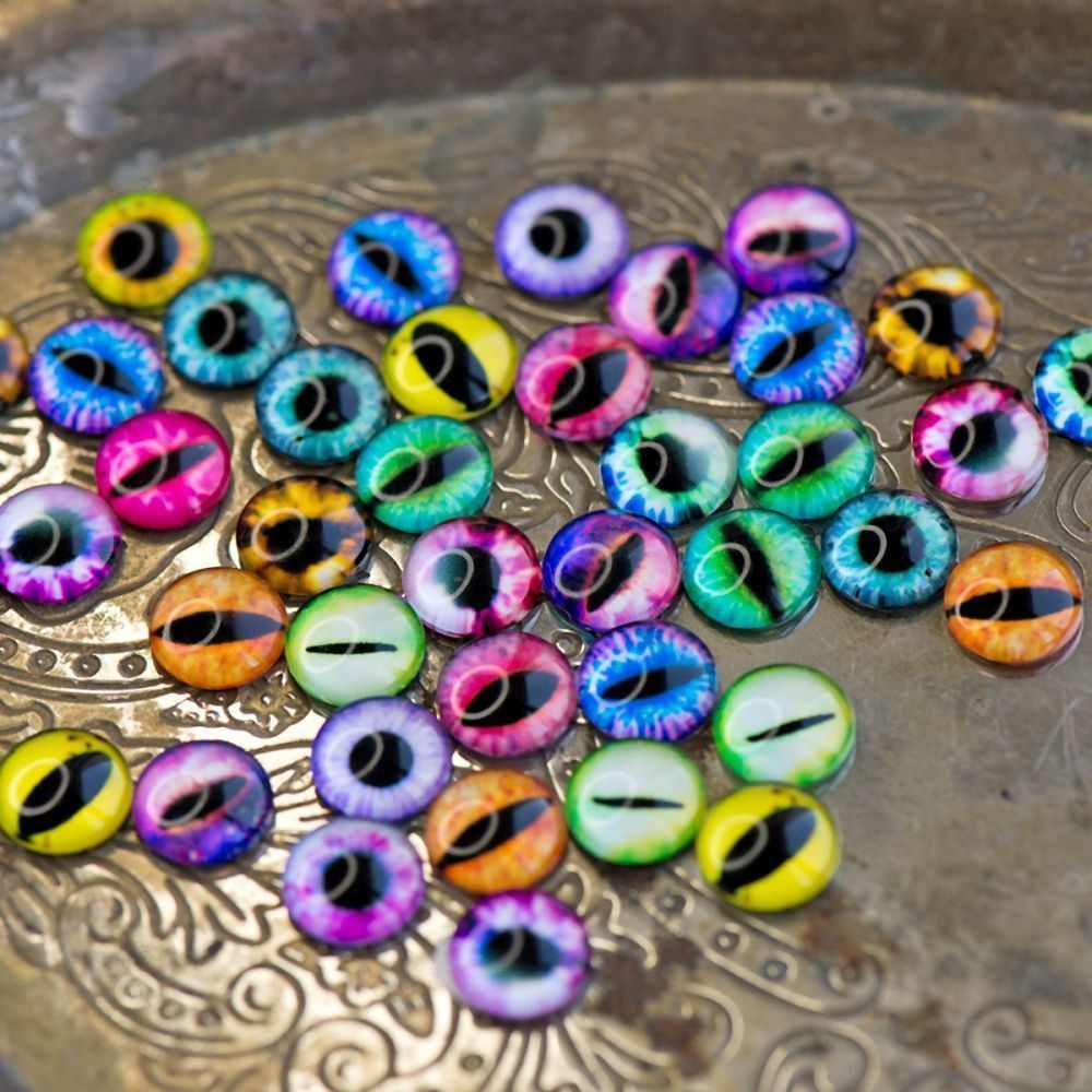 кабошон стеклянный "глазки", с принтом, 10х4 мм