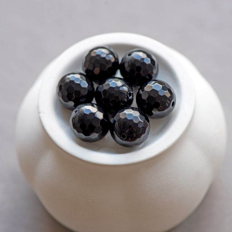бусина агат 12, граненая, цвет черный, 12 мм
