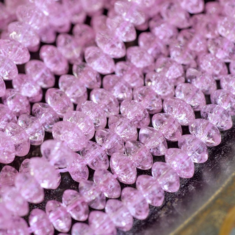 бусина, стекло "кракле-рондель", цвет розовый, 8x4 мм