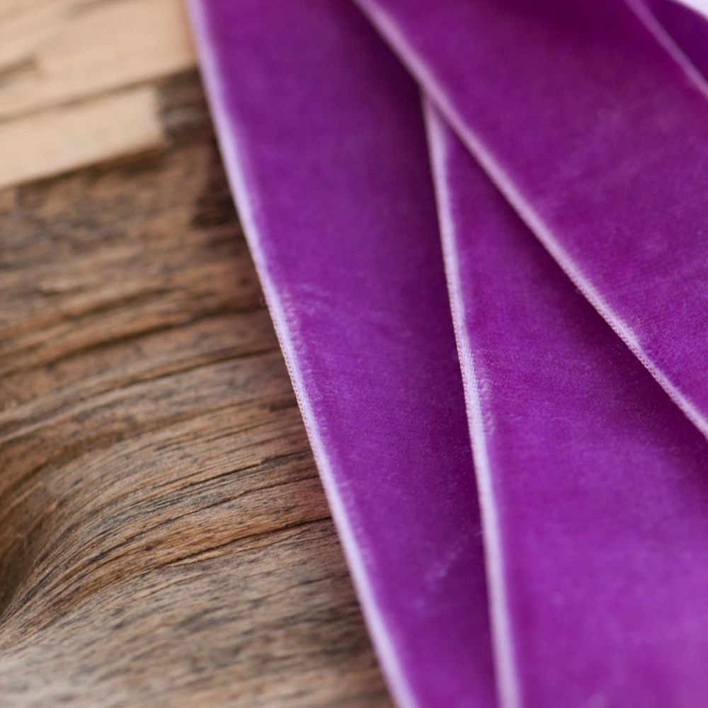 лента, бархат, цвет фиолетовый, ширина 19 мм ленты