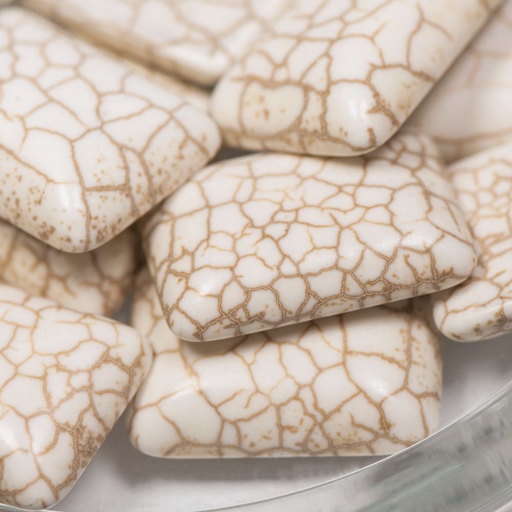 кабошон бирюза синтетическая, прямоугольный, цвет античный белый, 25x18x6.5 мм