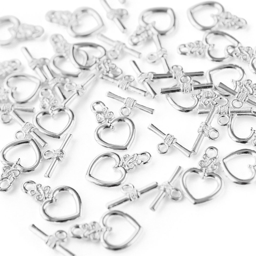Замочки тоггл "сердечко", цвет серебро, 21х13 мм