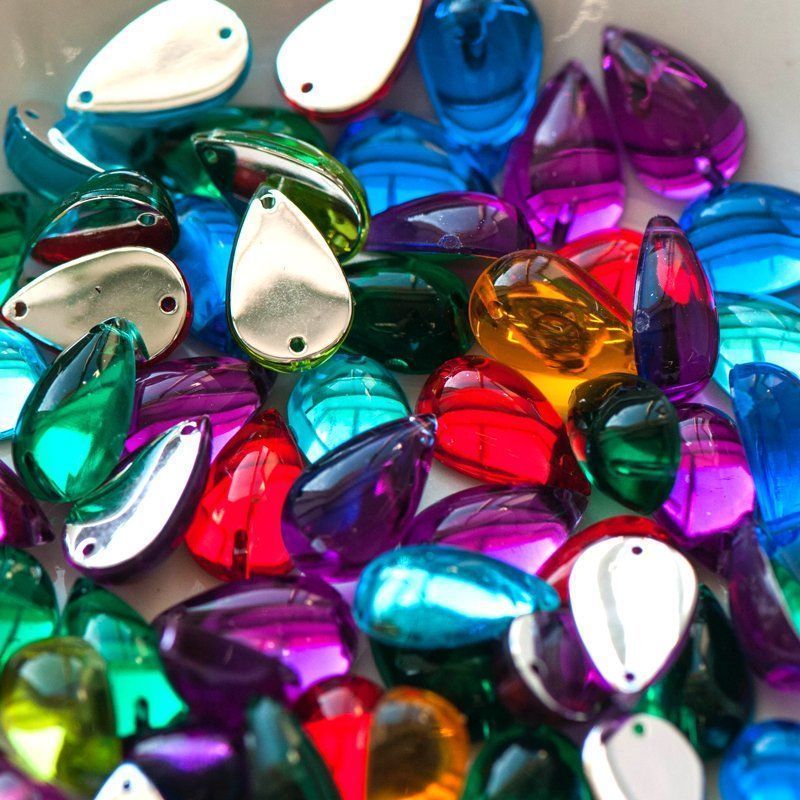 стразы пришивные "капля", акрил, каплевидные, цветовой микс, 15х9х6