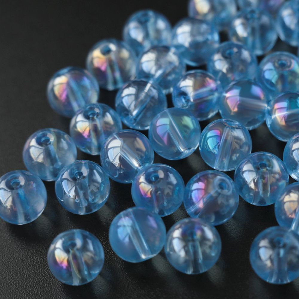 бусина, стекло 10, цвет голубой ав, 10 мм