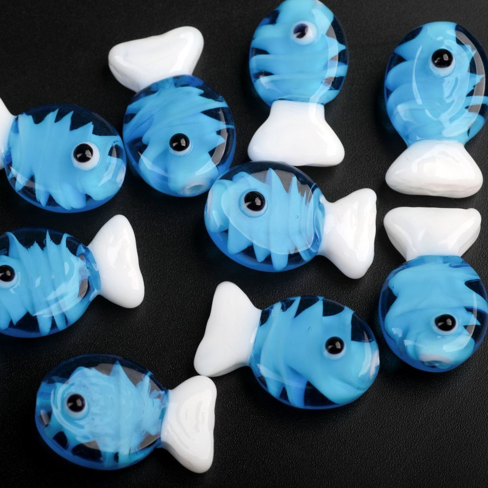 бусина, лэмпворк "барбус", стекло, цвет бирюзовый, 13x20 мм