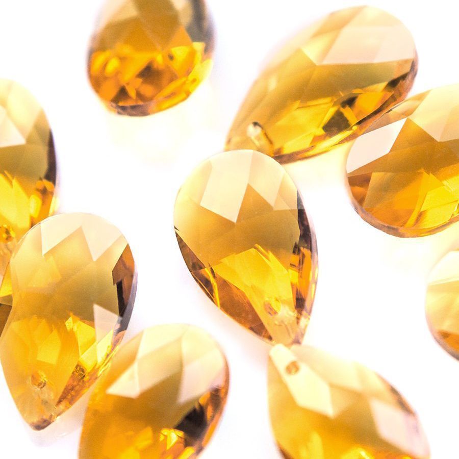 подвеска стеклянная "капля", граненая, цвет светло-коньячный, 22х13 мм