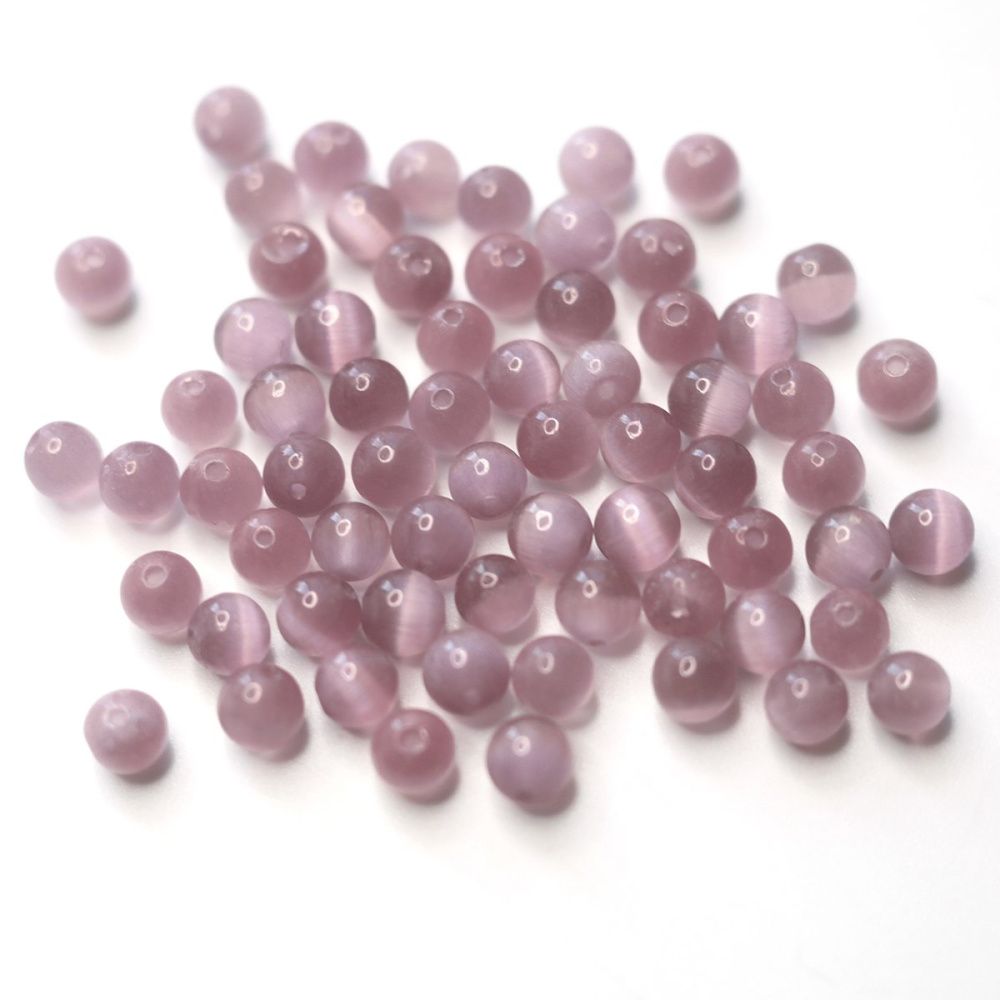 бусина "кошачий глаз", стекло, цвет увядшей розы, 6 мм