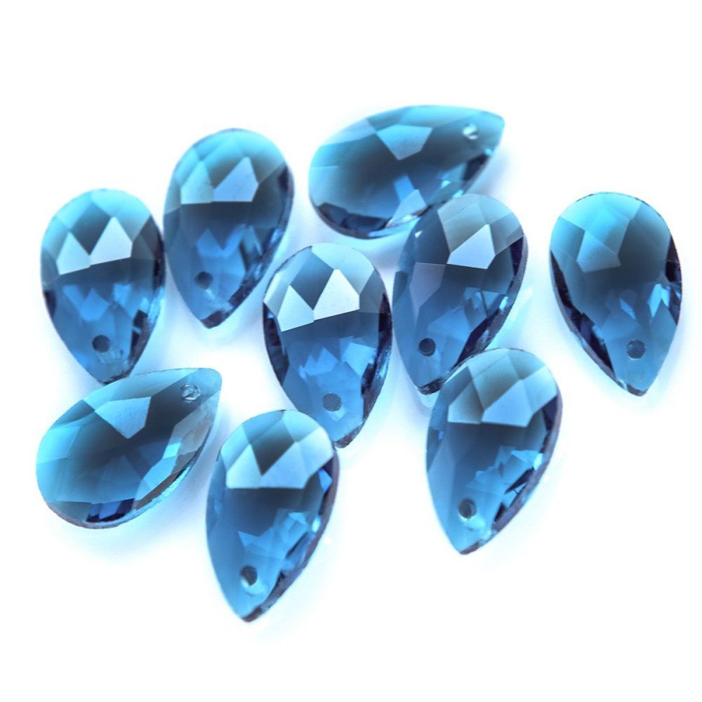 подвеска стеклянная "капля", граненая, цвет стальной синий, 22х13 мм