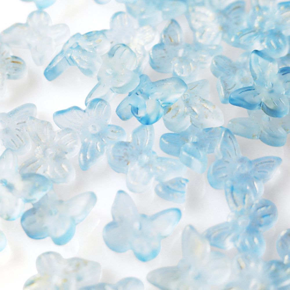 бусина "бабочка", стекло, цвет св.голубой, 10x12 мм